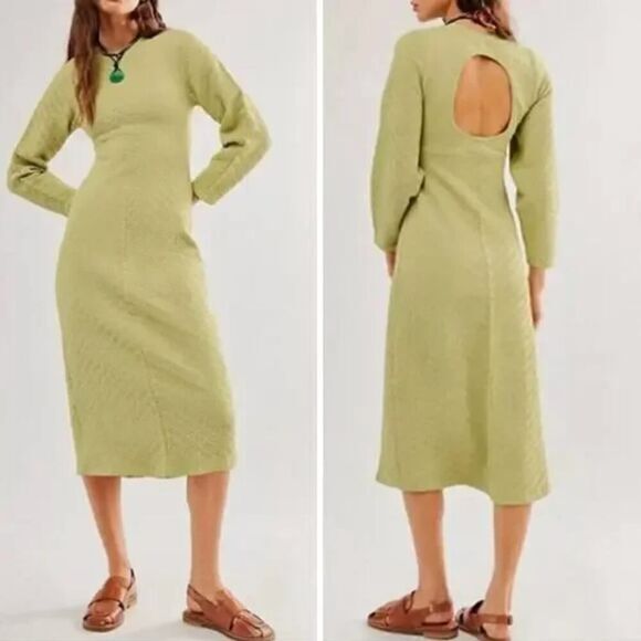 Free People Dresses & Skirts - New! Free People Gabby Seamless Midi‎ Dress in green, size M/L